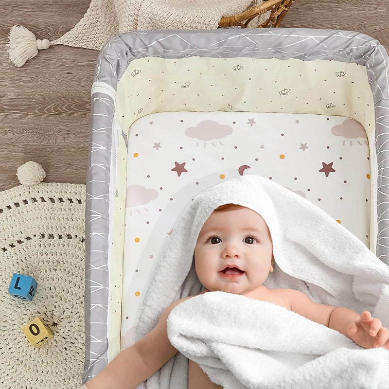 NacoMoco Store 4 عبوات من شراشف السرير للسرير الجانبي - 33"x20" شراشف سرير جانبي للأطفال من Baby Delight وAngelbliss وMaxi-COSI ومعظم أحجام الأسرة الجانبية العادية | شراشف سرير جانبي فائقة النعومة وصديقة للبشرة للأولاد والبنات - Image 3